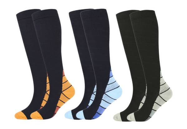 Pack of Three Pairs of Compression Socks - Two Sizes & Three Colours Available