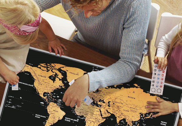 Large Deluxe Edition Scratch Off Map of The World incl. Accessories Set - Option for Two & Four