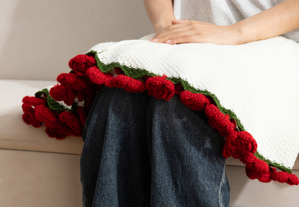 Crochet Flower Knitted Throw Blanket - Available in Two Styles & Three Sizes