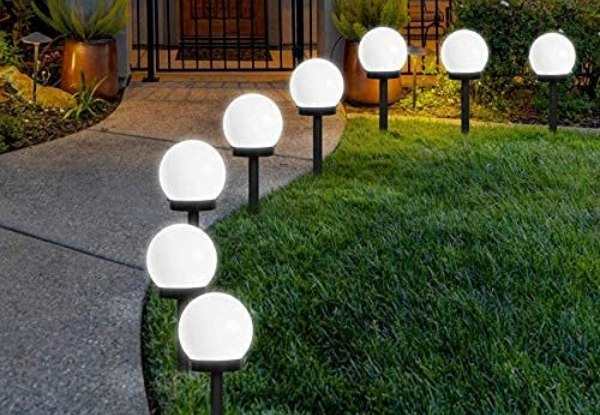 Two Solar Powered Round Grass Lights - Option For Four