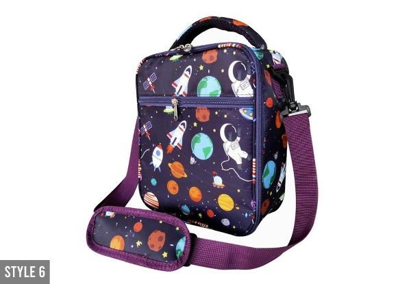 Kids Portable Insulated Lunch Bag with Adjustable Strap - Six Styles Available