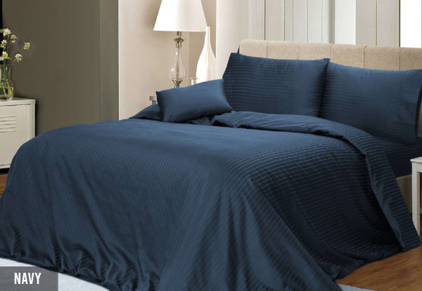 Three-Piece 1000TC Cotton Rich Pin Stripe Quilt Cover Set - Available in Five Colours & Two Sizes