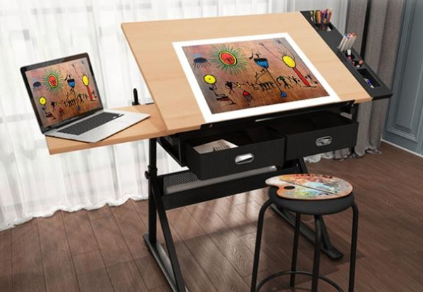 All-in-One Drawing Table & Stool Set with Adjustable Table Angles & Heights - Three Colours Available