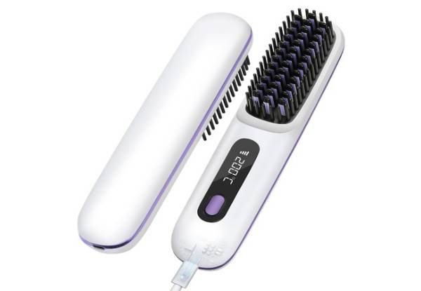 Cordless Three-Setting Hair Straightener Brush - Two Colours Available