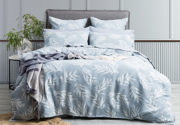 Renee Taylor Native Cotton Jacquard Quilt Cover Set - Available in Two Colours, Four Sizes & Option for Extra European Pillowcase