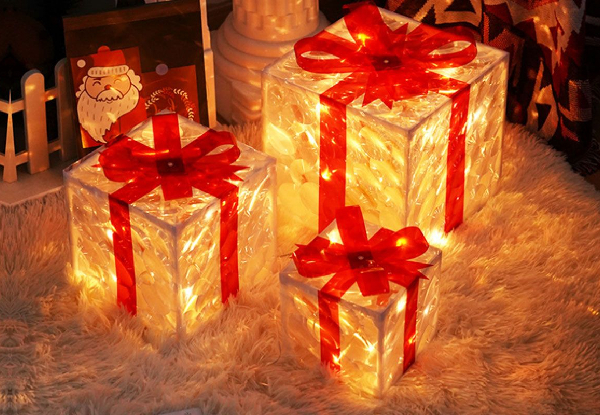 Three-Pack LED Christmas Box Decor Set