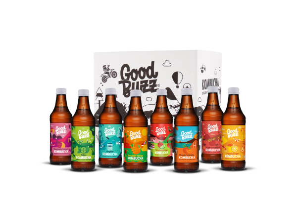 12-Pack of 100% Organic Good Buzz Kombucha - Eight Flavours Available & Option for Mixed Pack or 24-Can Pack