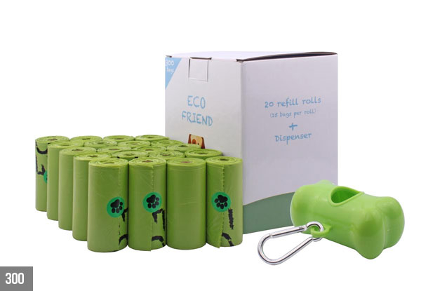 120 Biodegradable Dog Poop Bags with Dispenser - Option for 300 Bags