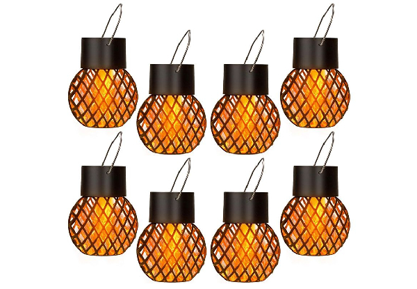 Eight-Piece Outdoor Solar LED Flame Hanging Lights