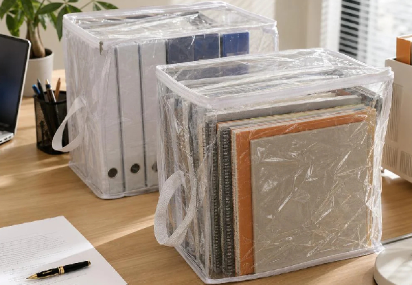 Two Large Clear PVC Office Storage Bags with Reinforced Handles