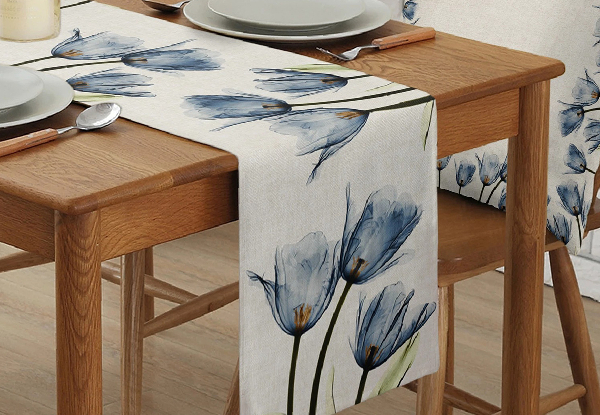 Tulip Flower Linen Table Runner - Available in Two Colours & Option for Two-Piece