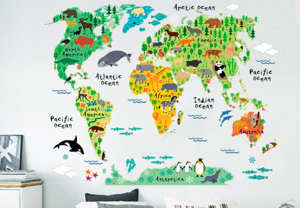 Animal World Map Wall Decal