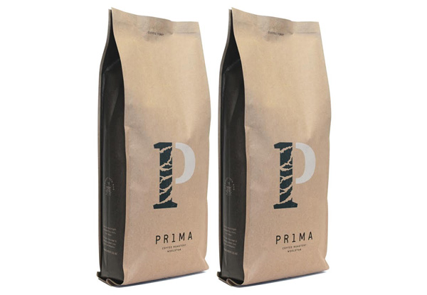 Two 1kg Bags of Prima Roastery Coffee in Compostable Packaging