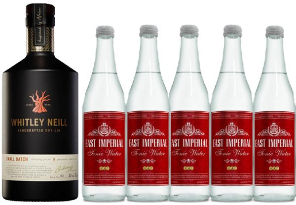 Whitley Neill 700ml Gin with Five East Imperial 500ml Tonic Waters - Option for Single Whitley Neill 700ml Gin Available