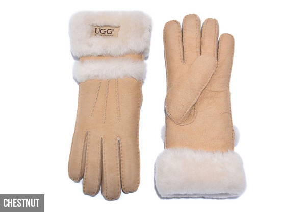 Auzland Women's 'Cora' Leather Suede Double Cuff UGG Gloves - Three Sizes & Two Colours Available