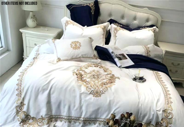Embroidered Egyptian Cotton Bed Sheet Duvet Cover Set - Two Sizes Available