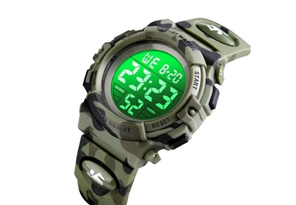 SKMEI Kids Woodland Camouflage Watch 12/24Hour Digital with Colourful Light