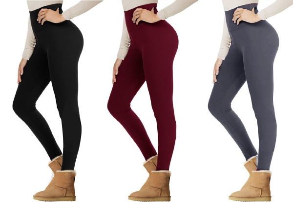 Fleece Lined Leggings - Three Colors & Four Sizes Available & Option for Three-Pack
