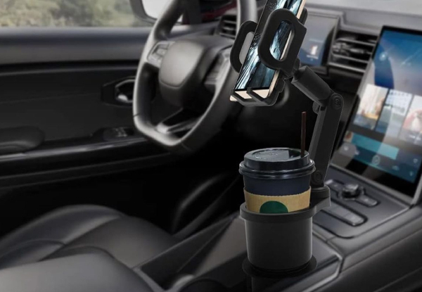 Dual Cup Holder with Phone Mount with Expandable Base