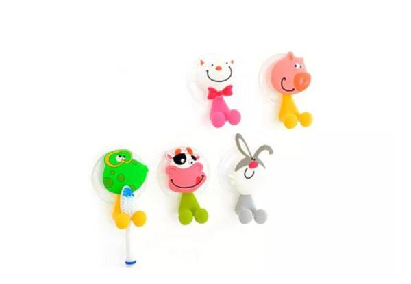 Two Five-Piece Sets of Animal Shape Toothbrush Holders with Suction Mount