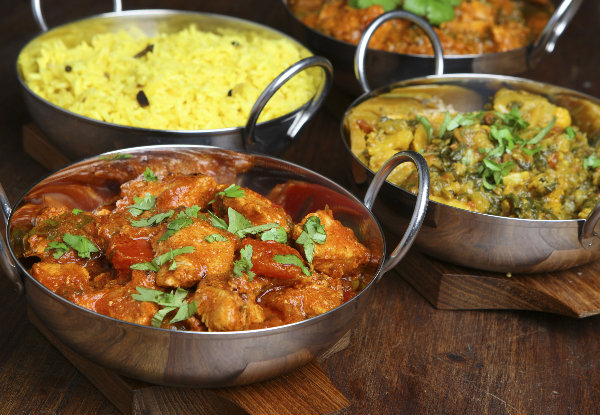 Two Curries, Rice, Naans, Poppadums & Soft Drinks for Two People - Option for All-You-Can-Eat Buffet for Two or Four People