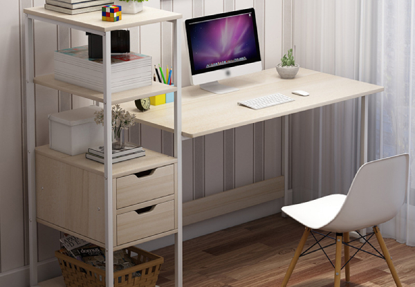 Smart Computer Desk with Tall Side Shelf - Two Colours Available