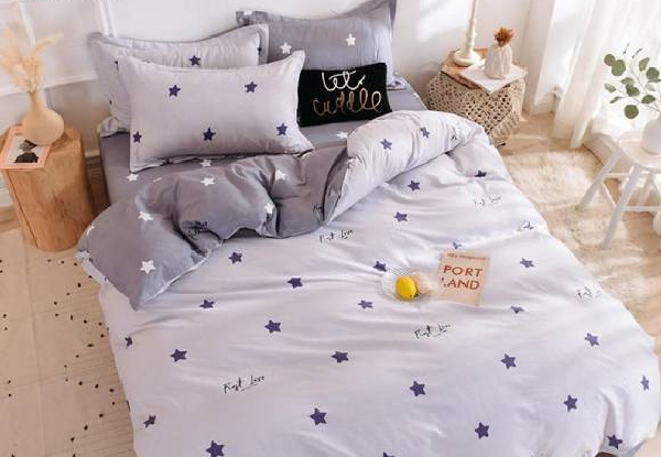 Three-Piece Cotton Duvet Cover Set in Star Light Purple - Three Sizes Available