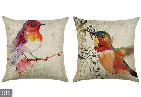 Two-Pack Birds Printed Linen Cushion Cover