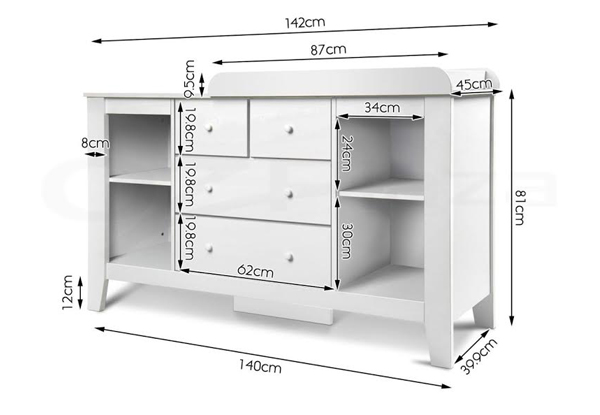 Baby changing hot sale table size