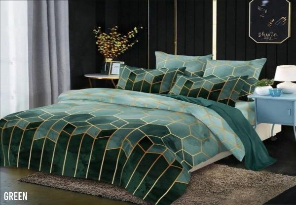 Hexagon Pattern Quilt Cover Set - Six Colours & Two Sizes Available