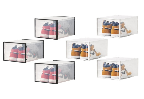 Three-Pack Large Plastic Stackable Shoe Storage Box with Lids - Two Colours Available