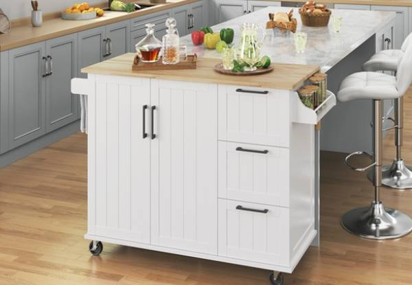 Kitchen Cart Island with Wood Top - Two Colours Available