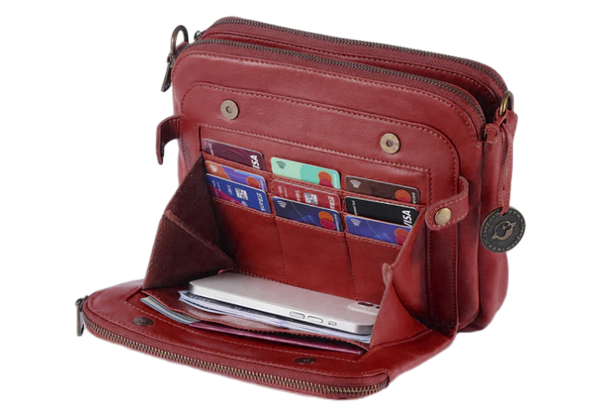 Three-Layer PU Leather Crossbody Bag with Card Holder - Four Colours Available