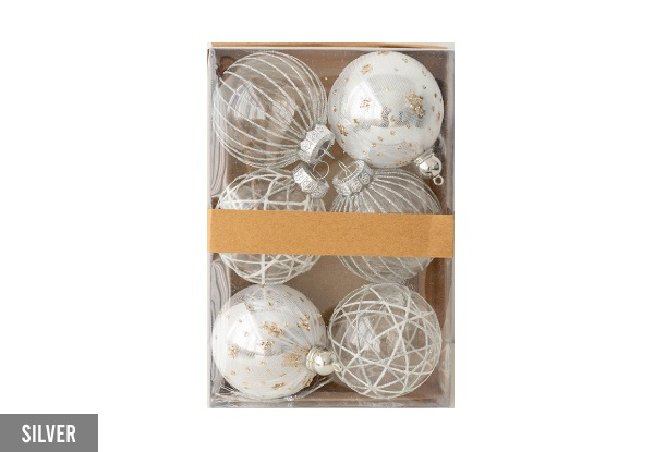 Six-Pack 8cm Christmas Transparent Ball Decoration - Five Colours Available