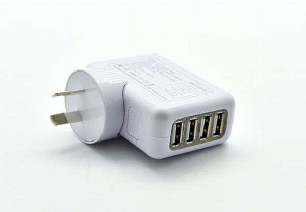 Four-Port USB Travel Charger with International Adaptors