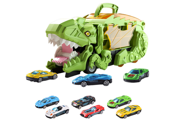 Dinosaur Truck Car Carrier with Six Pull Back Toy Set - Two Colours Available