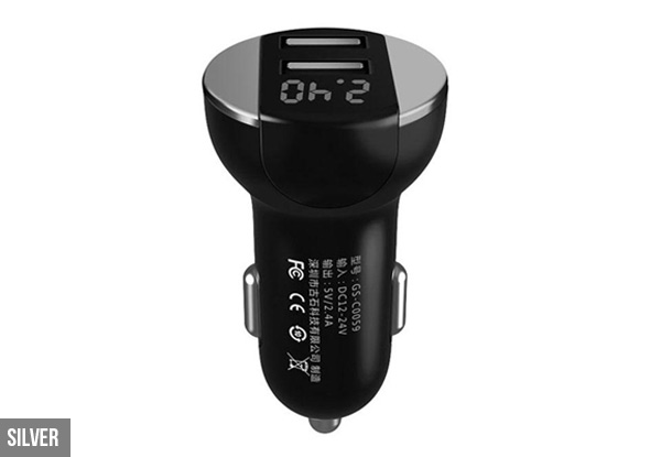 5V 2.4A Dual USB LED Display Car Charger - Three Colours Available with Free Delivery