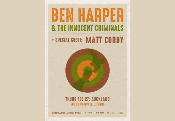 Ticket to Ben Harper & the Innocent Criminals with Special Guest Matt Corby at the Logan Campbell Centre, Auckland on the 27th of February 2020