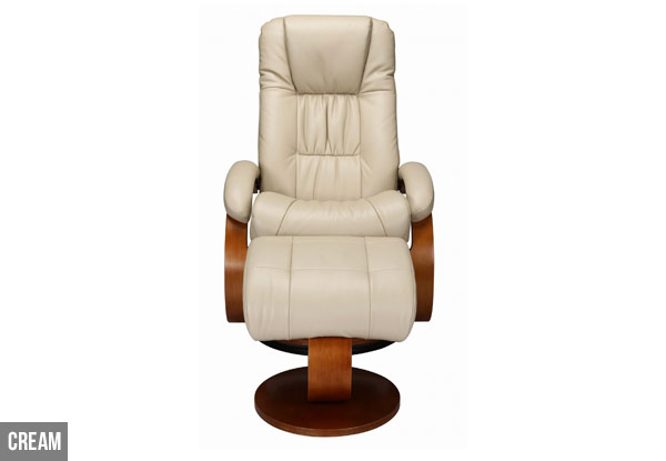 Leather Reclining Chair & Footstool - Five Colours Available