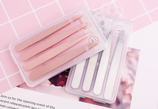 Four-Piece Tweezers Set - Three Colours Available & Option for Two Sets