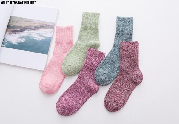Five-Pack of Women's Bright Thermal Winter Socks - Option for Two Packs