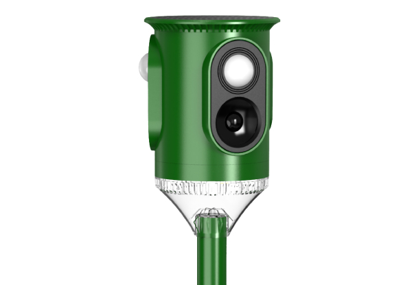 360-Degree Solar Ultrasonic Animal Repellent with LED Flash Light