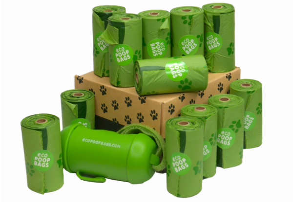 4 Rolls of 100% Compostable Eco Dog Poop Bags incl. Dispenser - Options for 8 or 12 Rolls