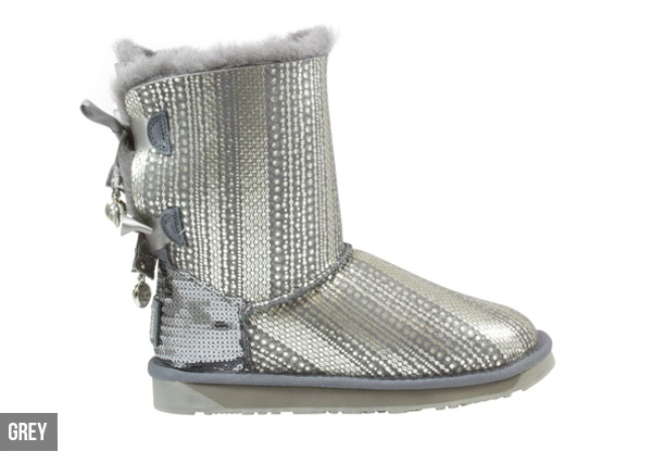 Aussie Connection Women’s Short Sequin Double Ribbon Sheepskin UGG Boots - Two Colours Available