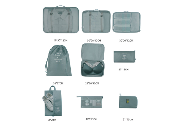 Nine-Piece Travel Organiser Storage Bags - Four Colours Available