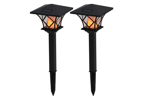 Set of Two Flame Effect Solar Post Lights