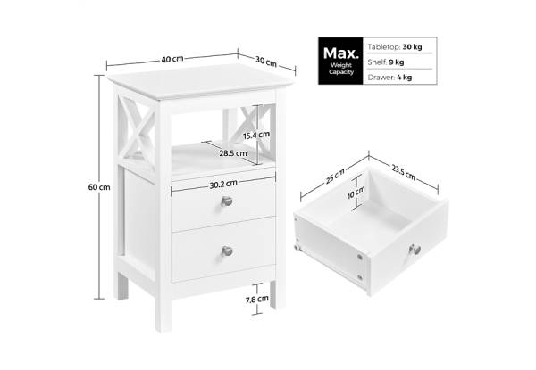 Two-Piece Bedside End Table Nightstand - Two Colours Available