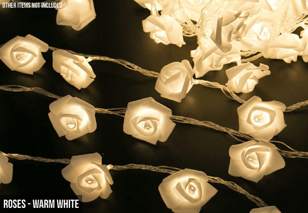 30-LED Rose Flower String Lights - Two Colours Available & Option for Crystal Bubble Balls