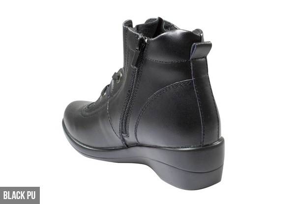 Women’s Ankle Lace Up Boot with Low Wedge - Three Styles Available
