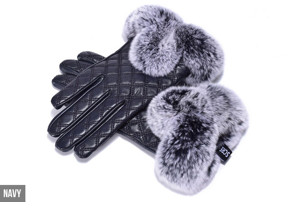 Auzland Women's 'Carrie' Leather Fur Trim UGG Gloves - Two Colours Available